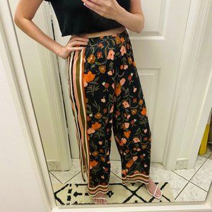 Zara floral + striped wide leg pants